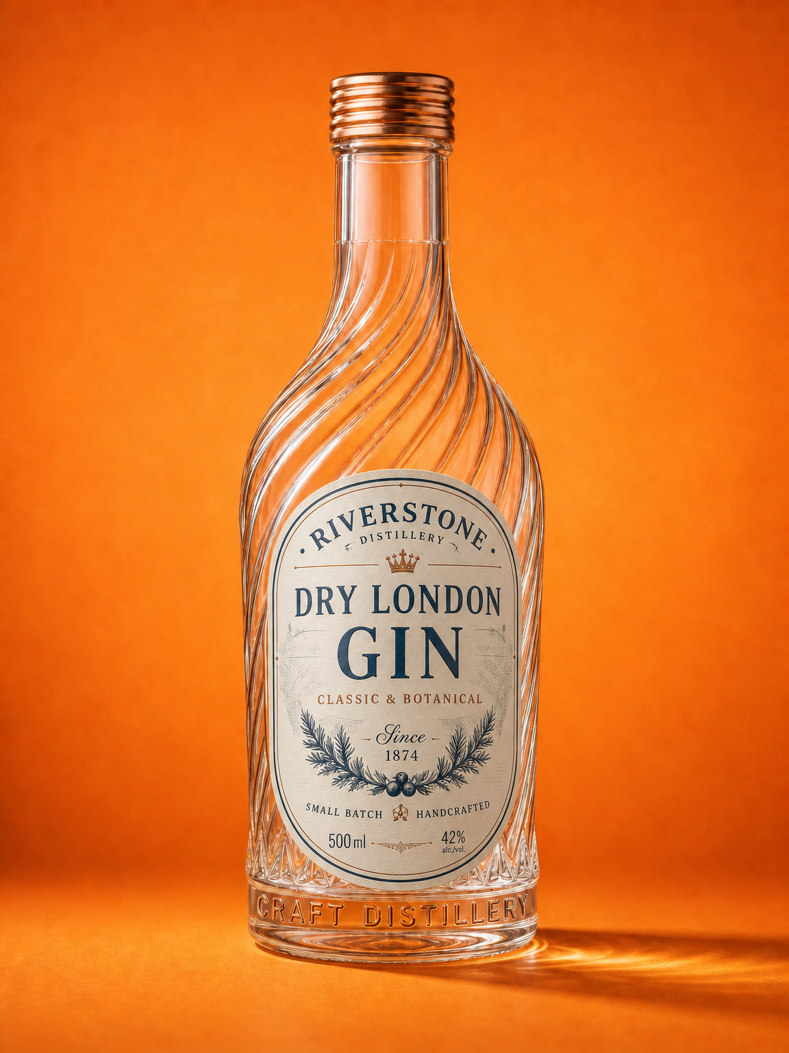 Use the bottle image as the base and apply the provided label design to the front of the bottle. Preserve the label’s original text, logo, colors, proportions, and layout exactly. Wrap the label naturally around the bottle’s curved surface, matching its perspective, lighting, reflections, shadows, and material. Keep the bottle, background, composition, and camera angle unchanged. The final result should look like a realistic professionally photographed labeled bottle.